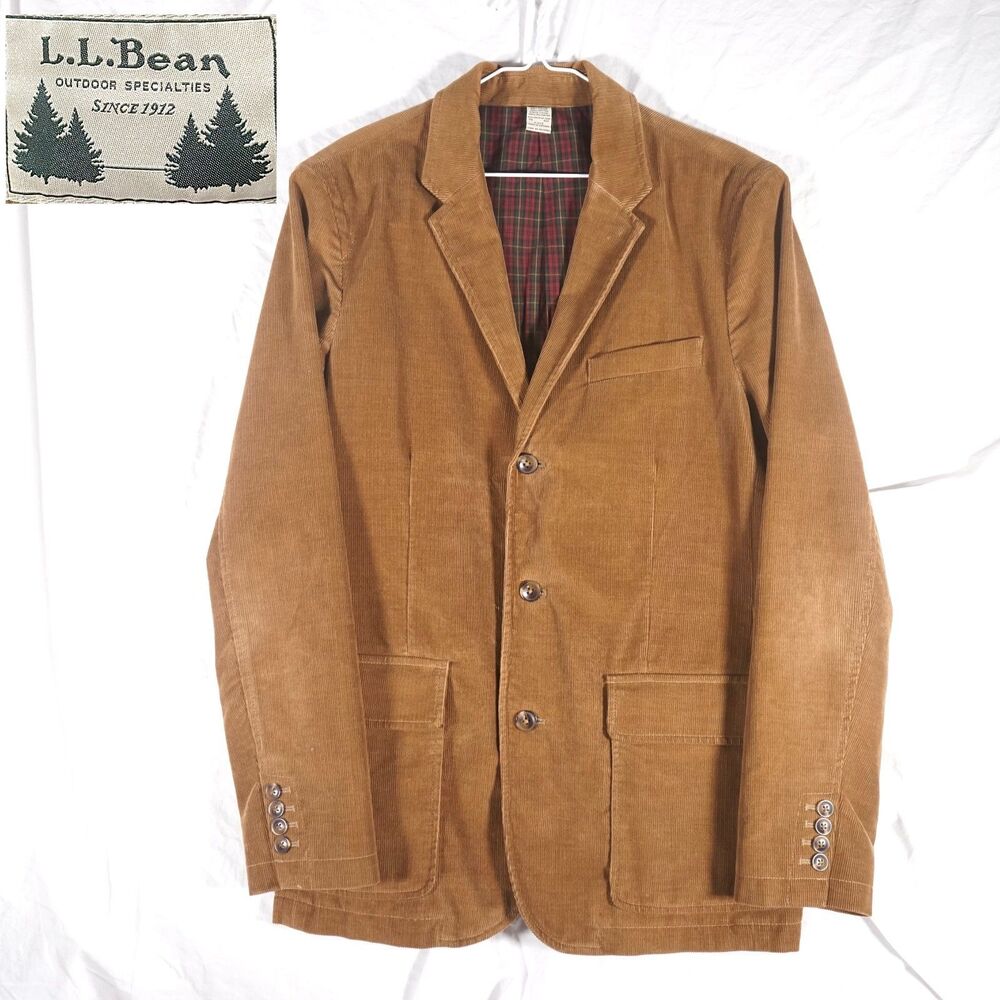Vintage L.L.Bean Corduroy Blazer Brown Flannel Lined 3 Button Mens 42